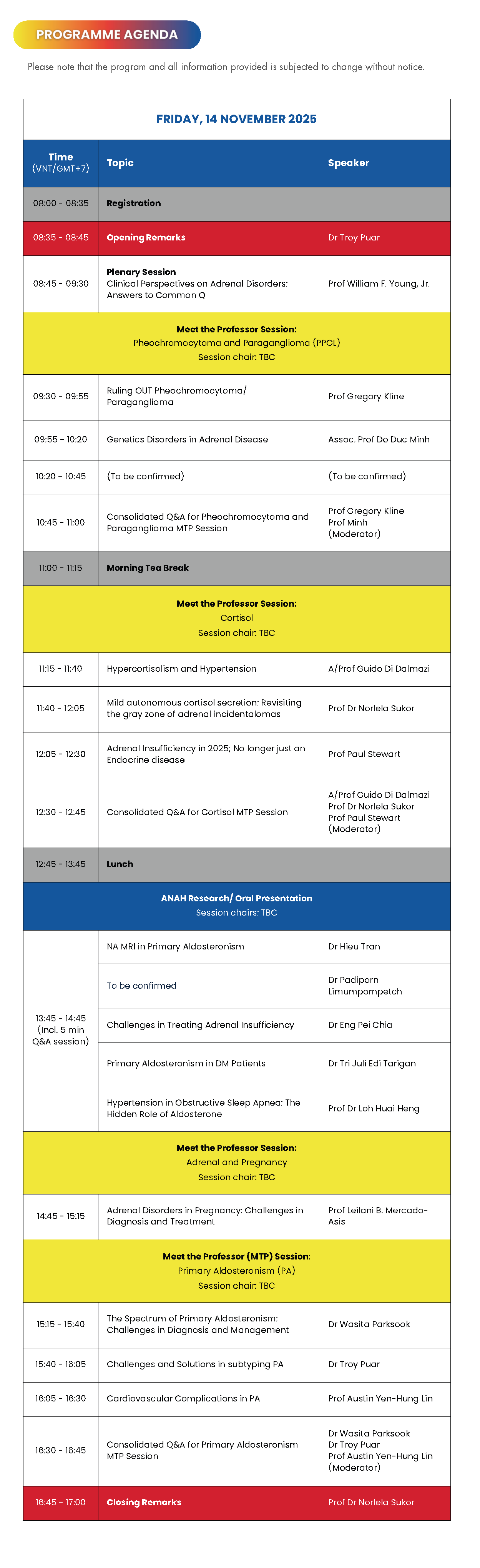 ANAH Masterclass 2025 Programme agenda